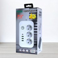 Мережевий фільтр з вимикачем Power Socket F015 на 3 розетки, 3 USB, 1 Type-C, 2500W, довжина 3м
